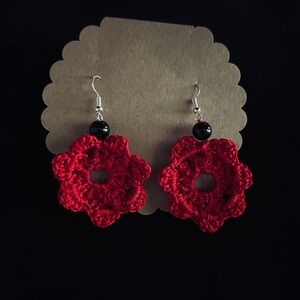 Chic Red Crochet Floral Earrings